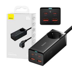 Listwa zasilająca Baseus GaN3 Pro 100W z 2 portami USB-C, 2 portami USB i gniazdkiem AC, czarna - Karta sieciowa
