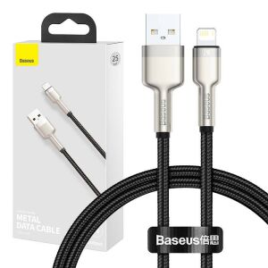 USB към Lightning кабел Baseus Cafule - 0.25m Черен Плетен Кабел за зареждане на iPhone - Lightning кабел