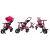 R-Sport pink 360 degree rotating tricycle with inflatable wheels and push bar, multiple views