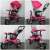 Collage of R-Sport pink tricycle features: seat rotation, sunshade, parent control