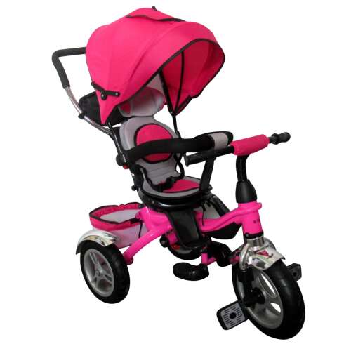 R-Sport pink 360-degree rotating tricycle with inflatable tires and push handle