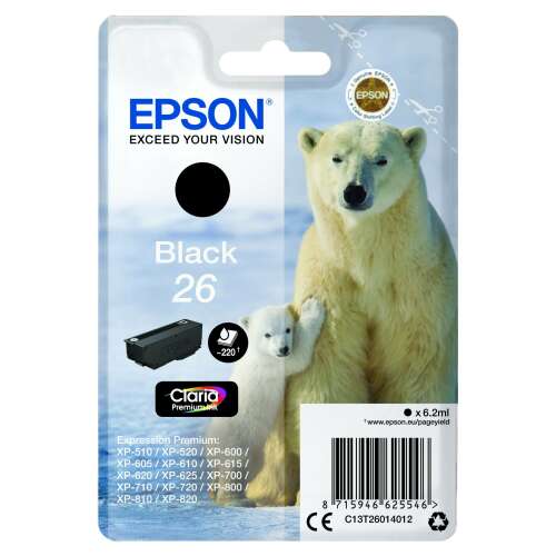 Epson 26 Fekete Tintapatron - 6.2ml - C13T26014012 - Tintapatron