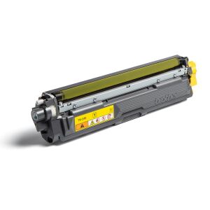 Brother TN245Y yellow original toner cartridge, angled view. - Brother