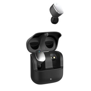Hama SPIRIT PURE True Wireless Earbuds - Black, open charging case, angled view - Peripheral