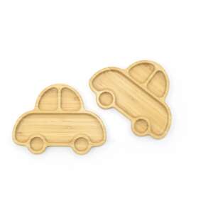 Autó formájú bambusz tányér szilikon tapadókoronggal  49695228 Gyerek tányérok, evőeszközök, étkészletek - Autó