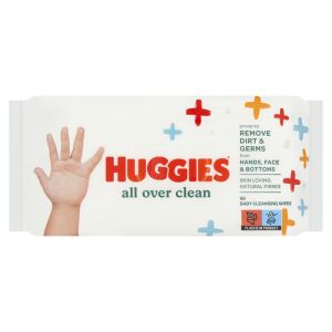 Мокри кърпички Huggies All Over Clean, пакет от 56 броя, нежно почистване за ръце, лице и дупе - Пеленаче
