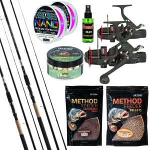 Jaxon double zafira feeder horgász szett 390 cm-es botokkal, orsók, zsinórral, csalikkal és kiegészítőkkel - Feeder szett