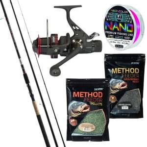 Jaxon Zafira feeder horgász szett, 390 cm, tartalmaz bot, orsót, zsinórt és etetőanyagot - Feeder szett