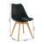 Black Scandinavian dining chair with wooden legs, front view with dimensions