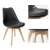 Black Scandinavian dining chair with wooden legs, front view with close-up of the seat