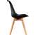 Black Scandinavian dining chair with wooden legs, side view