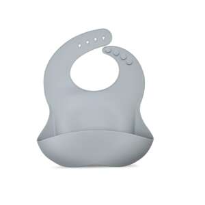 Gray silicone baby bib with deep pocket for catching food - Bib & Burp Cloth