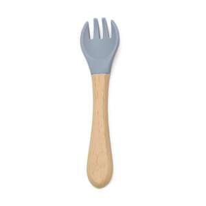 Gray silicone baby fork with bamboo handle - Children's cutlery
