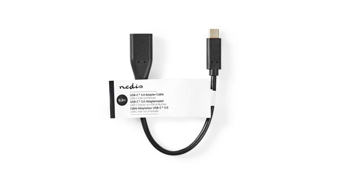 USB-C™ Adaptor | USB 3.2 Gen 1 | USB-C™ Plug | USB-A Socket | 5 Gbps | OTG  | 0.20 m | Round | Nickel-plated | PVC | Black | Paper Tape 