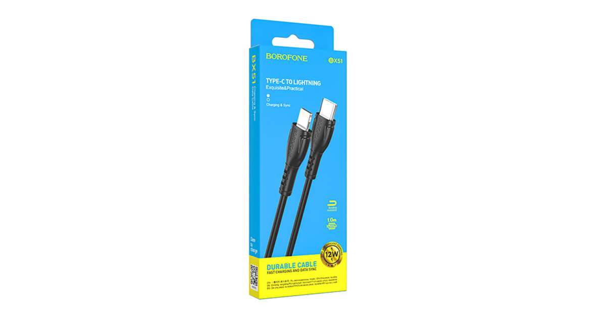 Borofone BX51 Triumph Type-C/Lightning Kábel 1 Méter Fekete | Pepita.hu
