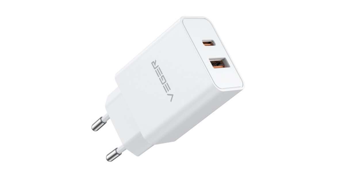 Dupla Portos USB/Type-C hálózati gyorstöltő PD 30W/QC3.0 Veger VLS302U fehér 134186314