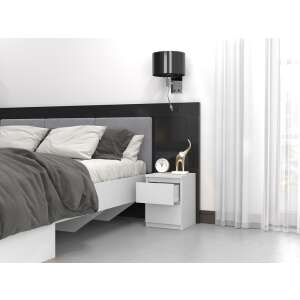 White nightstand with two drawers, Mallow M2, in a bedroom setting - Nightstand