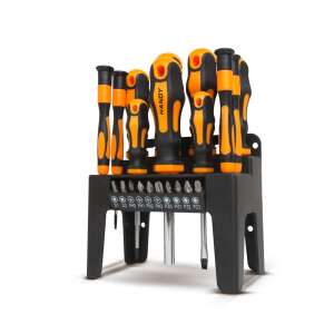 Set șurubelnițe Handy 22 piese cu suport, șurubelnițe ergonomice portocalii și negre - Șurubelnițe