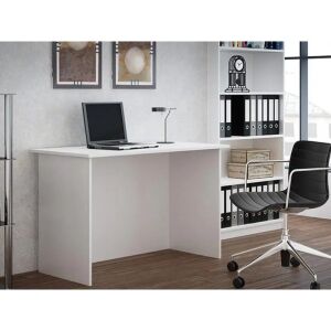 White Standard Desk in office setting with laptop and chair - Desk
