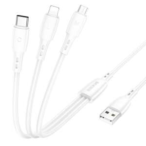 Nabíjací kábel Borofone BX71 3 v 1, biely, 1 meter, Type-C, Lightning, Micro-USB - Borofone