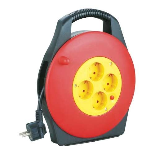 Entac 4-socket 10m extension reel with handle, ESCRG4-10