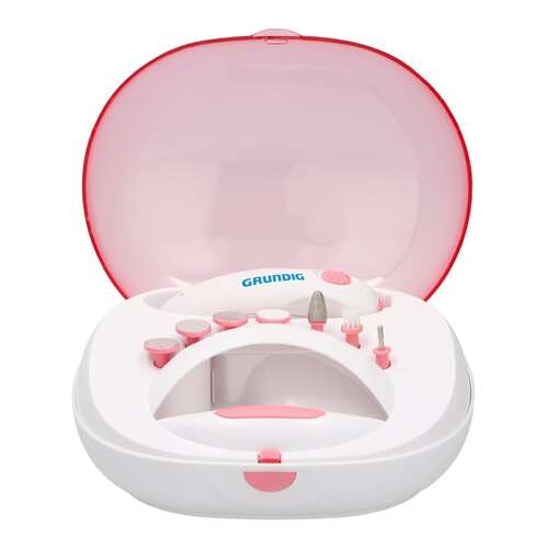 Grundig Maniküre-Pediküre-Set 07630, elektrisches Nagelpflege-Set mit Aufsätzen, rosa und weiß, im Koffer