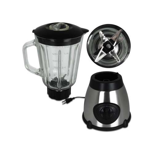 Turmixgép, 1,5 literes, rozsdamentes acél, üveg keverőedény, 3 sebesség, jégzúzó funkció, kávédaráló 