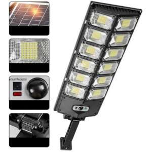 Solarbetriebene LED-Straßenleuchte mit Bewegungssensor und Fernbedienung, Nahaufnahme von Solarpanel, LED-Leuchten, Bewegungssensor und Montagehalterung - Solarlaterne