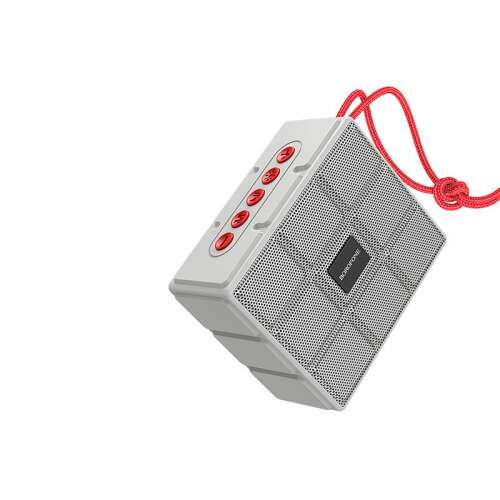 Borofone BR16 Gage Sport Bluetooth hangszóró, szürke, hordozható, vezeték nélküli, kompakt, piros pánttal