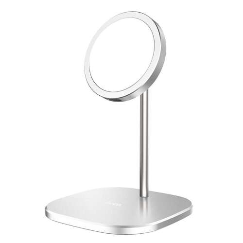 Hoco CW32 Magnetic Wireless Fast Charger Stand for iPhone 12 and 13 Series, Silver
