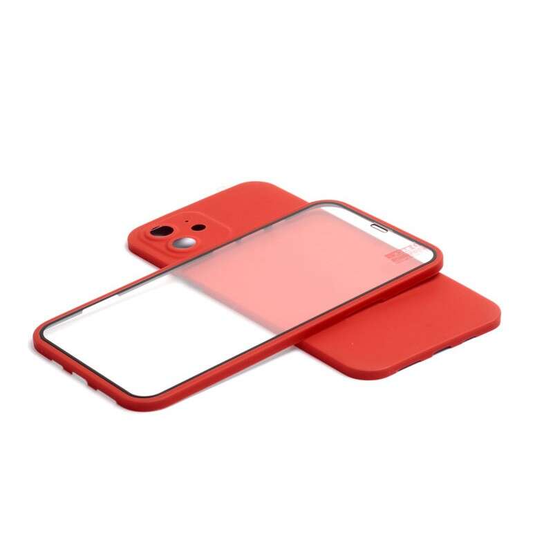 360 Full Body iPhone 12 6.1 TPU Tok + Üvegfólia Piros