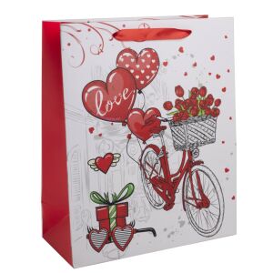 Papírtasak bicicletă trandafir inimă 18x23 cm sac de cadou cu bicicletă, trandafir și inimă - Nonbrand Pungi cadou