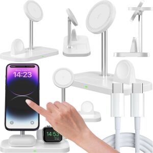 Collage of Tech-Protect A22 3-in-1 Wireless Charging Station features and usage - Wireless Charger