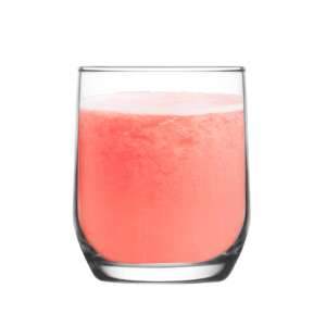Set of 6 classic glass tumblers, filled with pink smoothie, perfect for juice, water, or cocktails - Glass