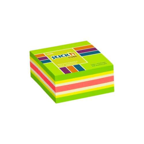 STICK'n Cube znovu použiteľné samolepiace bloky, neón zelená