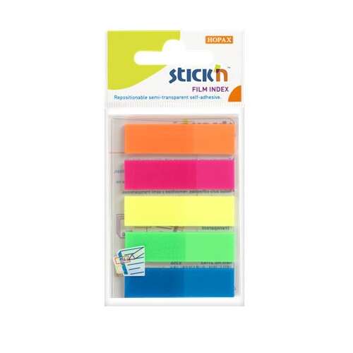 Označovacia etiketa STICK N, plastová, 5x25 listov, 45x12 mm, STICK N, neónové farby
