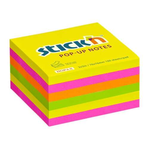 Stick'N Pop-Up Notes, 76x76mm, 100 sheets/pad, neon colors