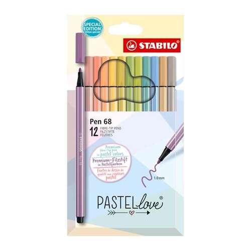 STABILO Stifteset, 1 mm, STABILO "Pen 68 Pastellove", 12 verschiedene Farben