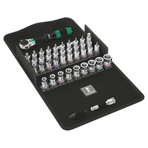 Wera Zyklop 8100 SA Speed Ratchet Set, 1/4 inch drive, 46 pieces, with socket bits, extensions, and a carrying case