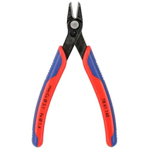 Knipex 78 61 140 wire cutters, red and blue handles, angled view