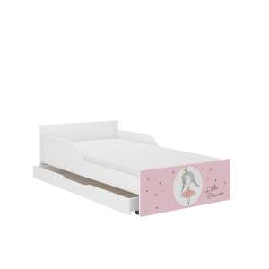 Pat PUFI Little Princess cu saltea și sertar de depozitare, alb cu design roz - Nonbrand Paturi pentru tineri