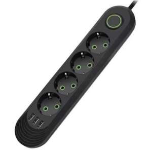7-es Előtét 4 Aljzattal és 3 USB-vel - Fekete