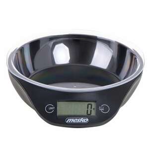 Mesko MS3164 black kitchen scale with bowl, front view - Kitchen Scale
