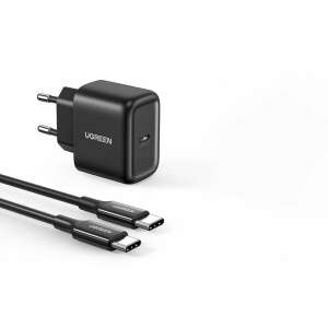 Ładowarka Ugreen 25W USB-C PD z kablem USB-C do USB-C na białym tle - Karta sieciowa