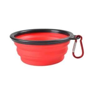Red collapsible silicone dog bowl with carabiner, portable for travel and hiking - Pet Care