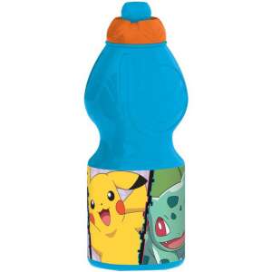 Бутилка за вода Pokémon, 400 ml, синя с дизайн Пикачу и Булбазавър - Kulacs