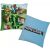 Minecraft decorative pillow with character scene and logo design