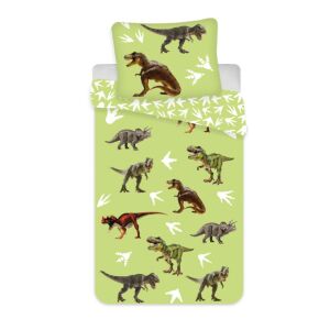 Dino bedding set for kids, green dinosaur pattern, includes pillowcase and duvet cover - Bedding - Preschool