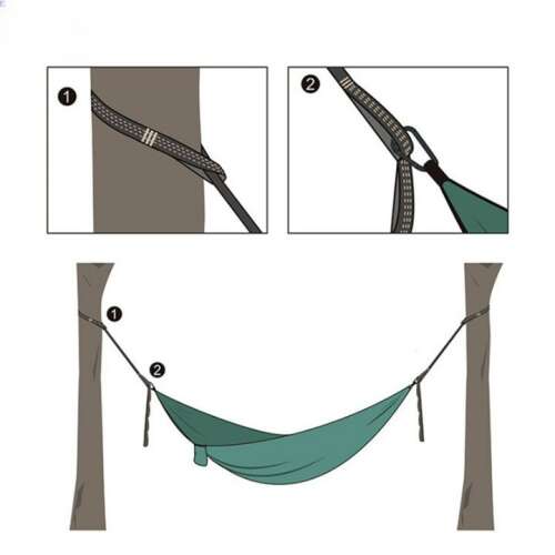 Illustration showing how to hang a hammock using hammock straps
