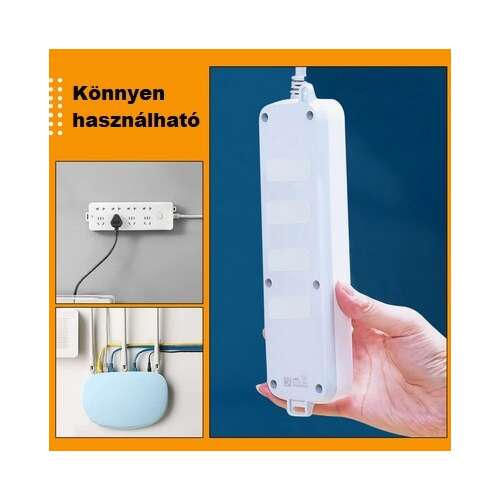 Különböző felhasználási módok a <product_name> vízálló kétoldalú ragasztó lapkákhoz, például a konnektor falra szerelése és a kábelek rendezése